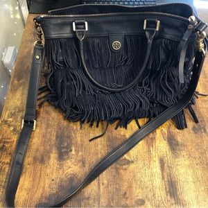 Tory Burch shoulder bag fringe large navy blue